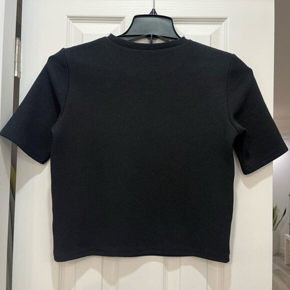 Cheap Monday Black Rime Top Thick Stretchy Cropped Tee Size L Scandinavian Edgy - Picture 2 of 4